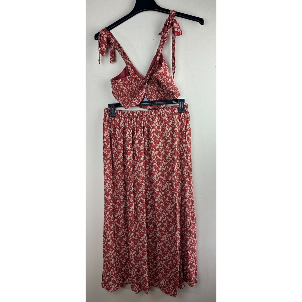 Natural Life Women Red Floral Cut Out Maxi Dress Tie Strap Smocked Size Medium - Picture 12 of 12